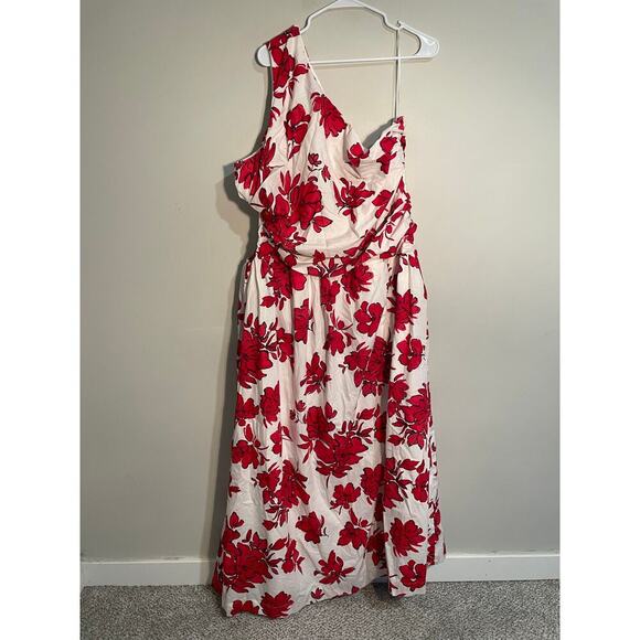 Abercrombie & Fitch Red and White Floral One Shoulder Cutout Maxi Dress Size XXL - Picture 3 of 12
